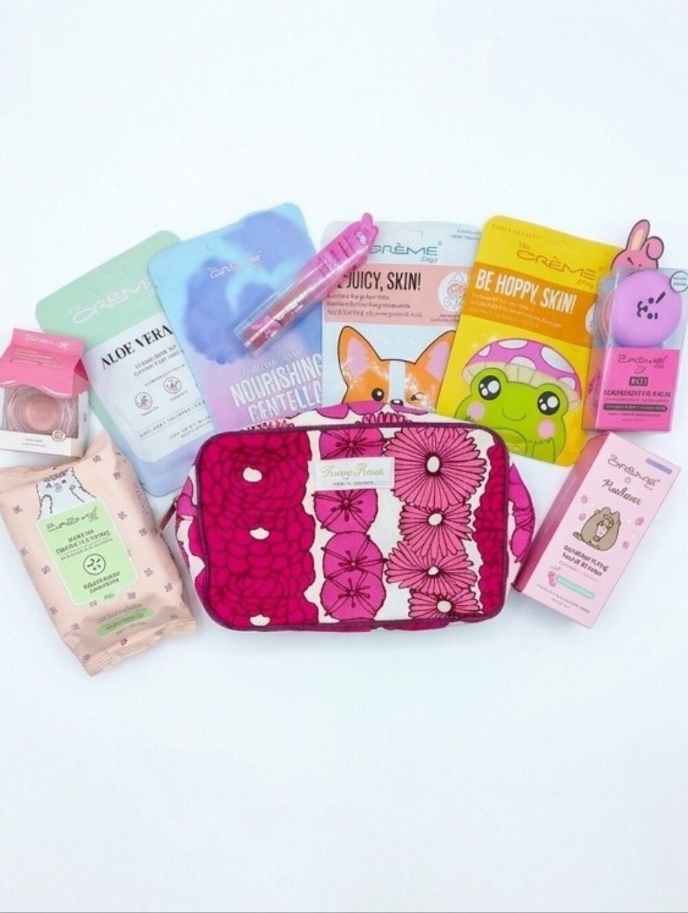 Clinique Pink Floral Cosmetic Bag With The Creme Shop Bundle
